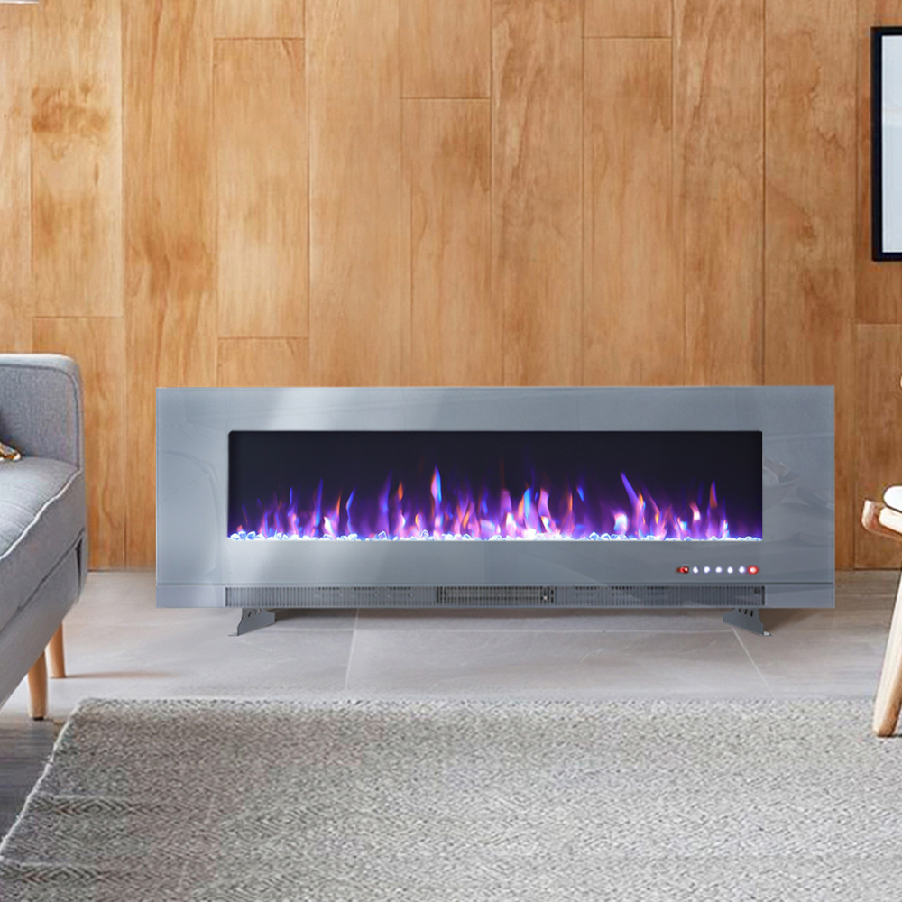 Living and Home 60 Inch Electric Fireplace Wall Mounted or Inset 9 Flame Colours with Freestanding Legs Grey Image 7