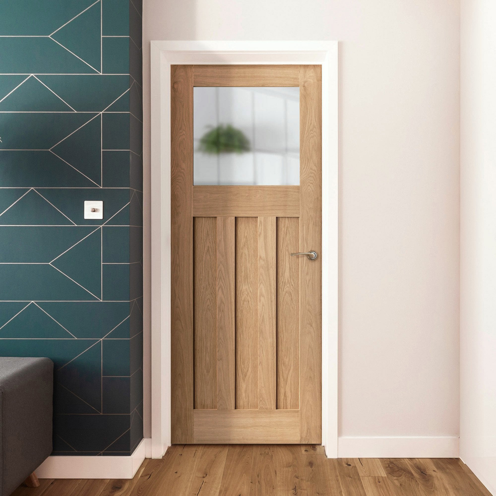 Oak Veneer 1930s DX 3 Panel Light Obscure Internal Glass Door 1981 x 762 x 35mm Image 2