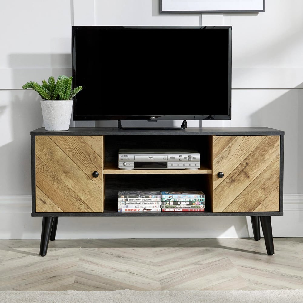 Home Source Dallas 2 Door 2 Shelf Black Frame TV Unit Image 7