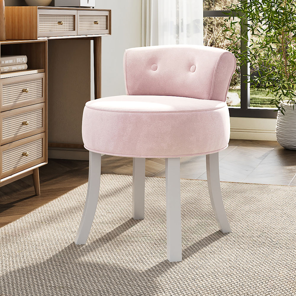 Living and Home Light Pink Chenille Button Tufted Dressing Table Stool Image 8