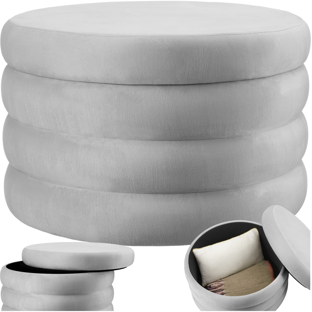 tectake Altu XL Grey Velvet Look Footstool Image 2