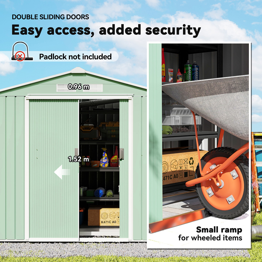 Outsunny 7 x 4ft Light Green Metal Apex Garden Shed with Foundation Kit and Vents Image 4