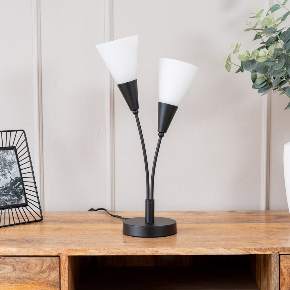 ValueLights Kristina 2 Way Frosted White Shade Black Uplighter LED Table Lamp Image 5