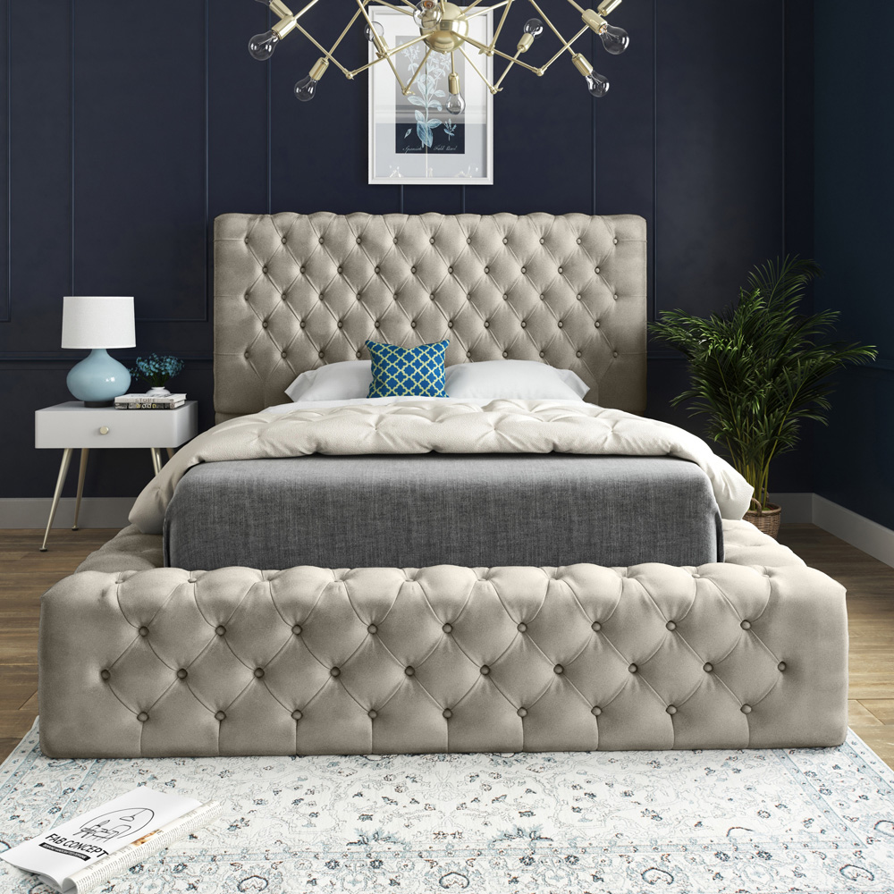 DS Living Cambridge Double Cream Soft Velvet Bed Frame Image 3