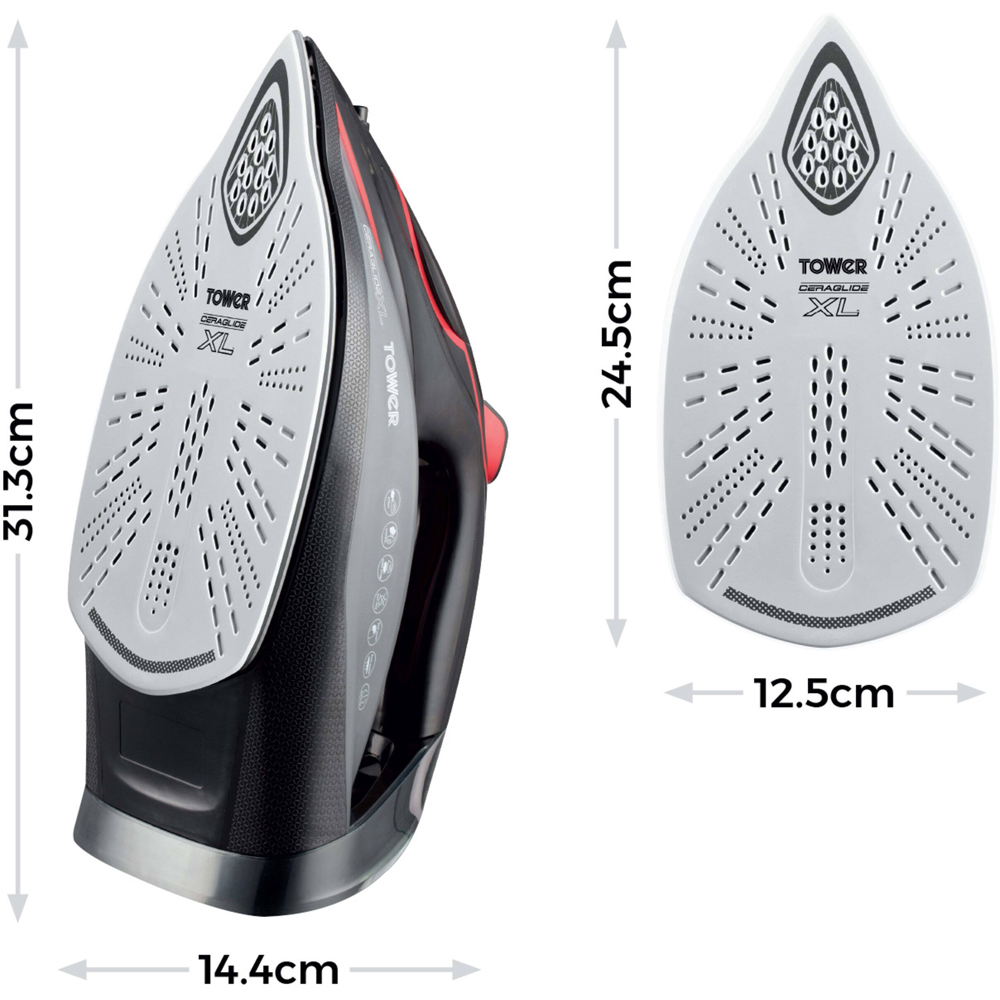 Tower Red and Black One Temp Steam Iron with Extra Large Sole Plate Image 8