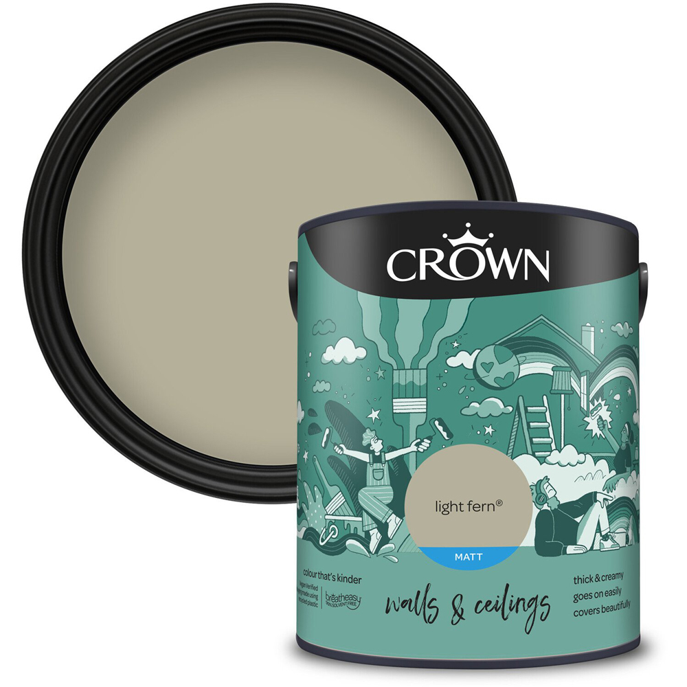 Crown Walls and Ceilings Light Fern Matt Emulsion Paint 5L Image 1