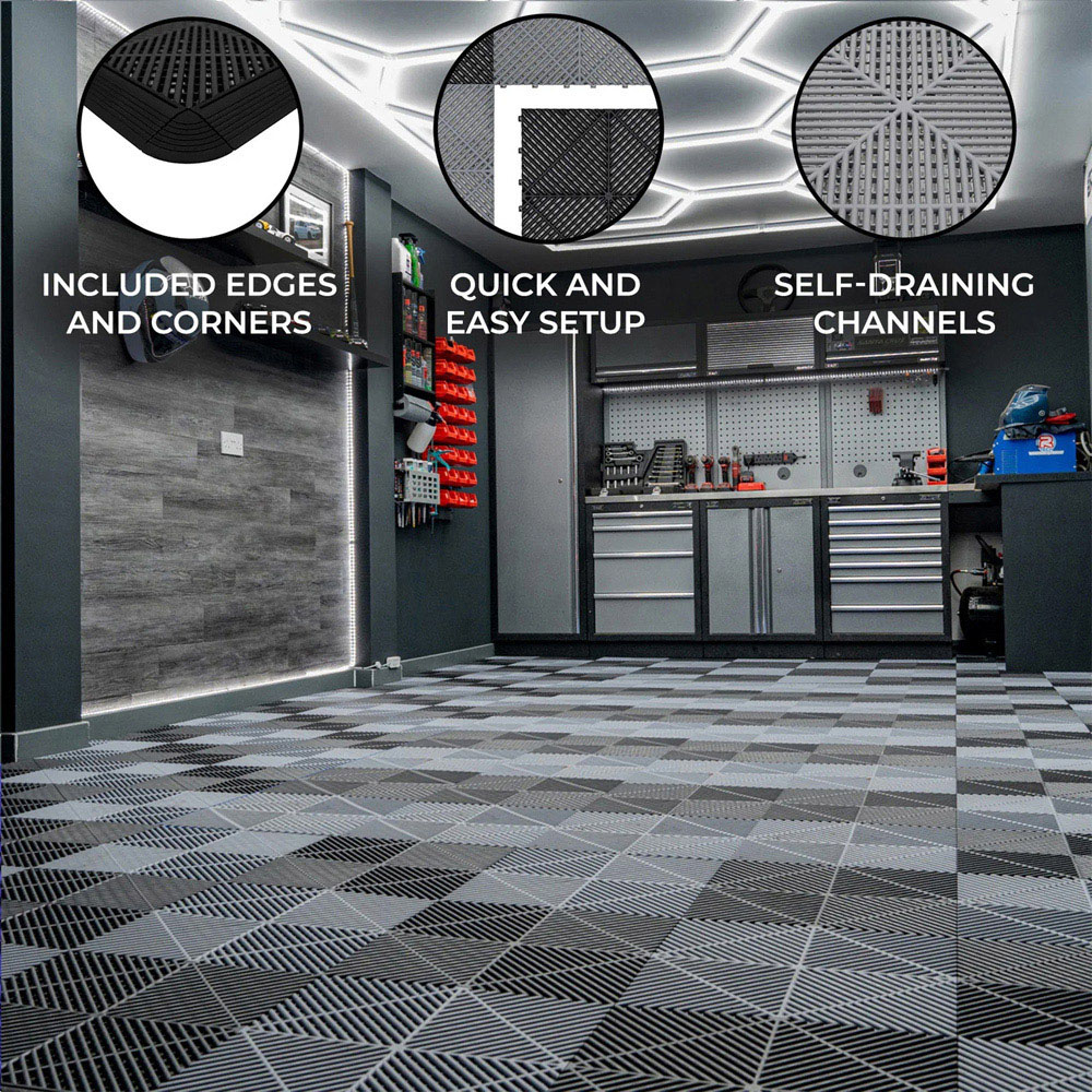 Monstershop 120 Black and 120 Grey Vented Garage Floor Tiles with Edges Image 4