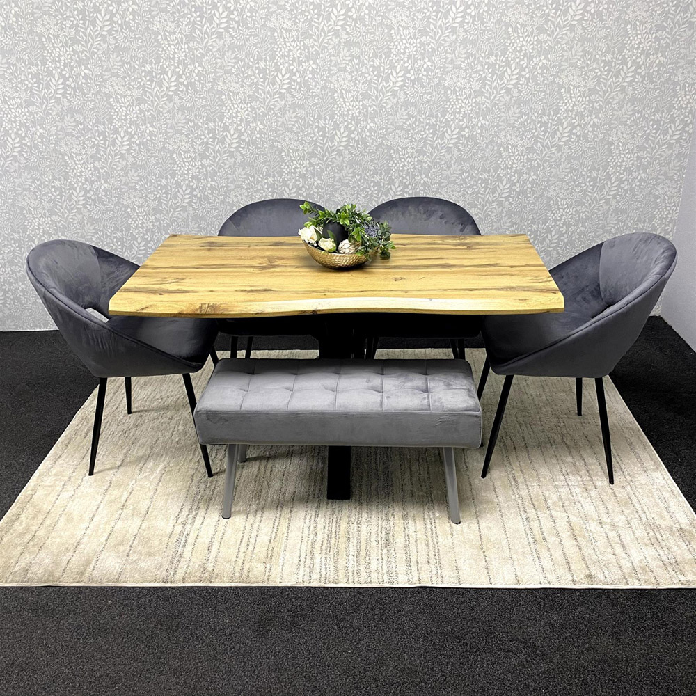Kosy Koala 6 Seater Wood Tufted and Velvet Dining Table Set with Bench Grey Image 5