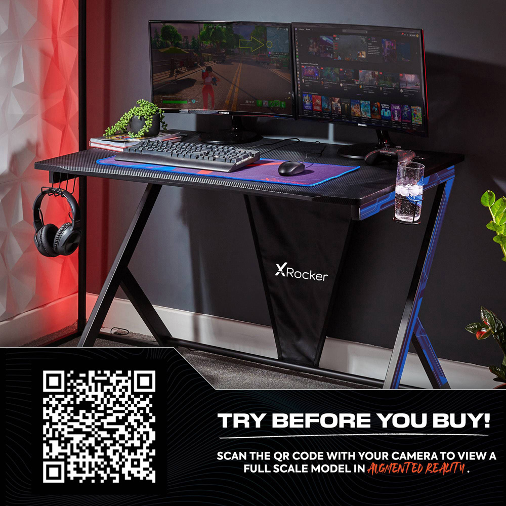 X Rocker Ocelot Black Gaming Desk with Mousepad Image 6
