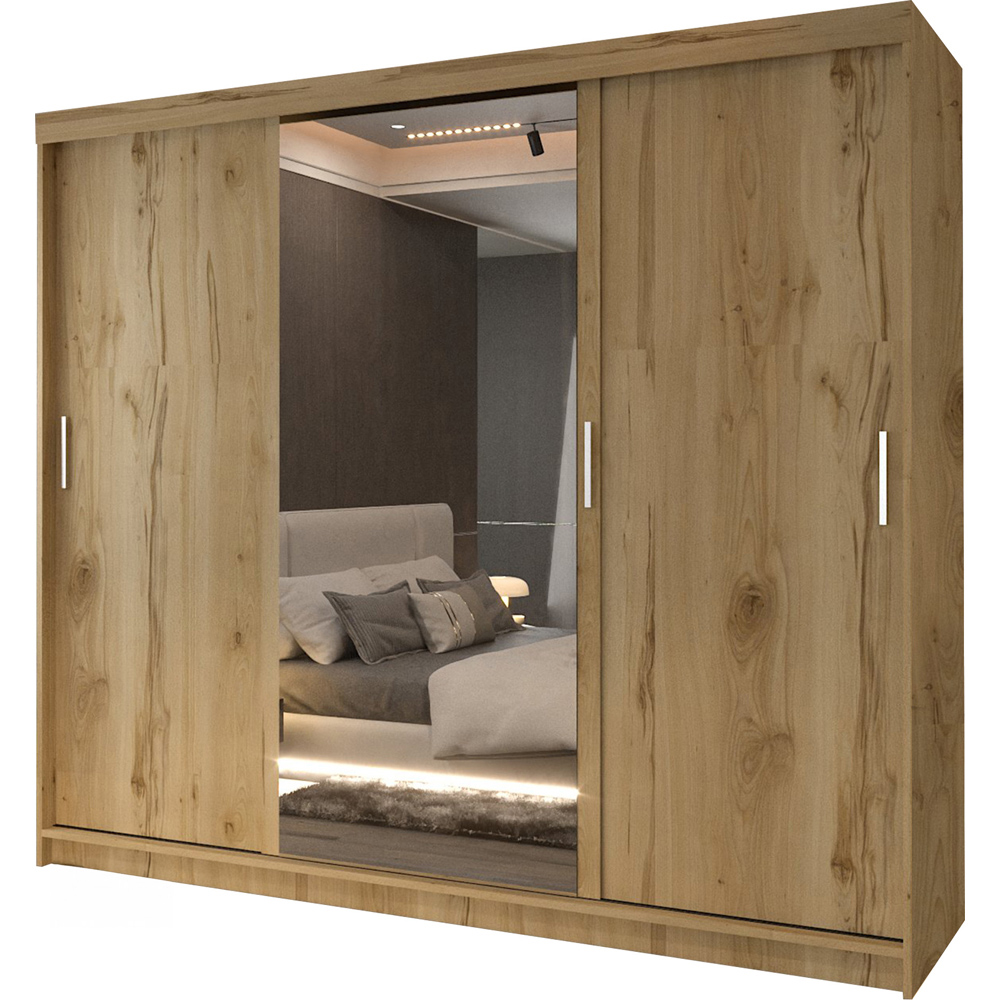 M N Furniture Manol 3 Door Oak Mirrored Sliding Wardrobe 250cm Image 2