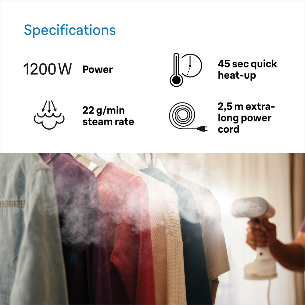 Braun BN5011 Quickstyle 5 White and Purple Garment Steamer 1200W Image 8