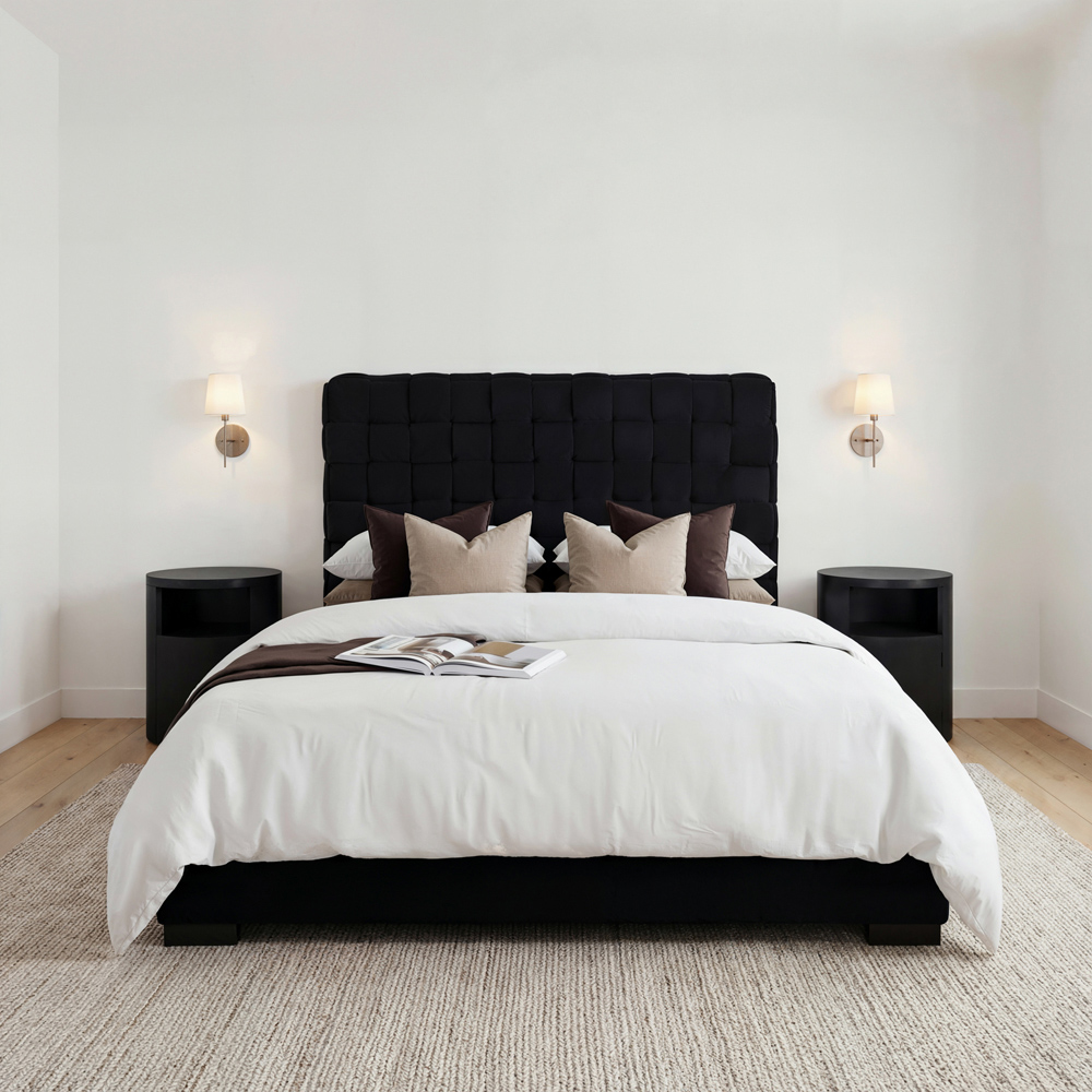 LPD Home Pasadena Black King Size Bed with Cushioned Woven Headboard Image 4