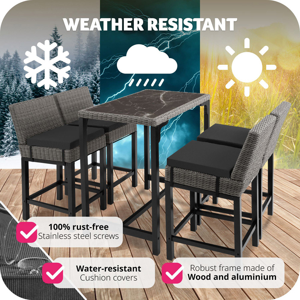 tectake Kutina Latina 4 Seater Poly Rattan Bar Dining Table Grey Image 8