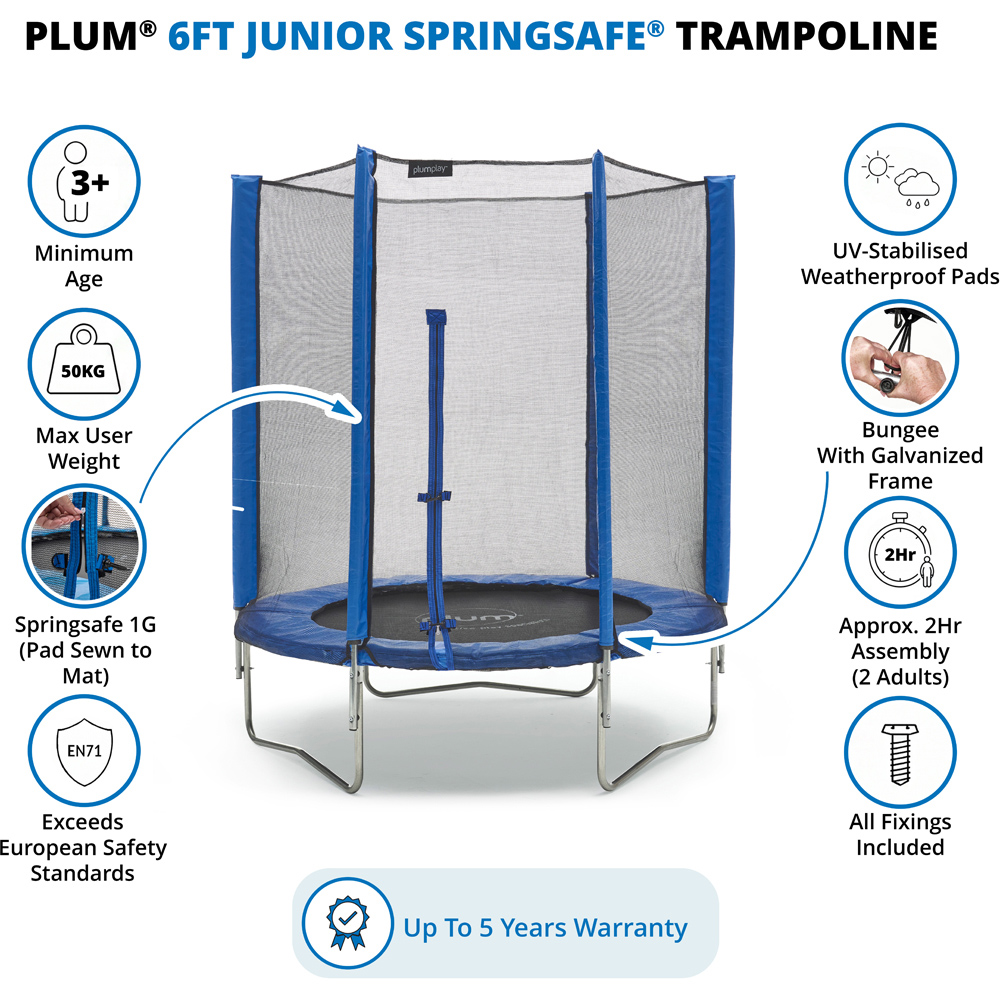 Plum Play Blue 6ft Springsafe Trampoline with Enclosure Image 8