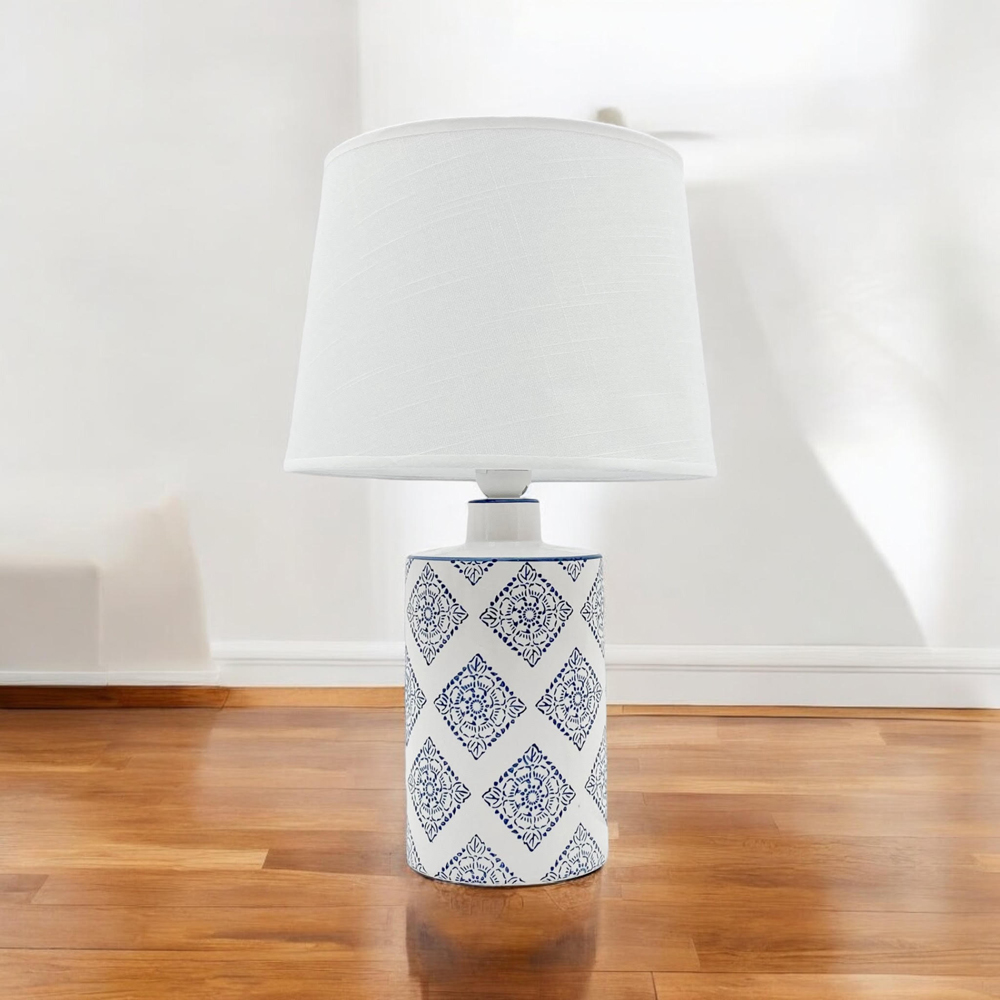 Acacia Home Fabric Shade Blue and White Ceramic Lamp 45cm Image 2