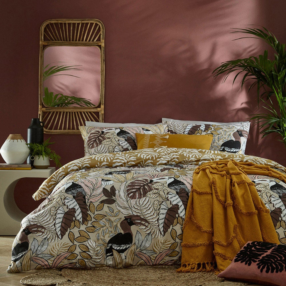 furn. Tocorica Double Cream Exotic Jungle Reversible Duvet Cover Set Image 6