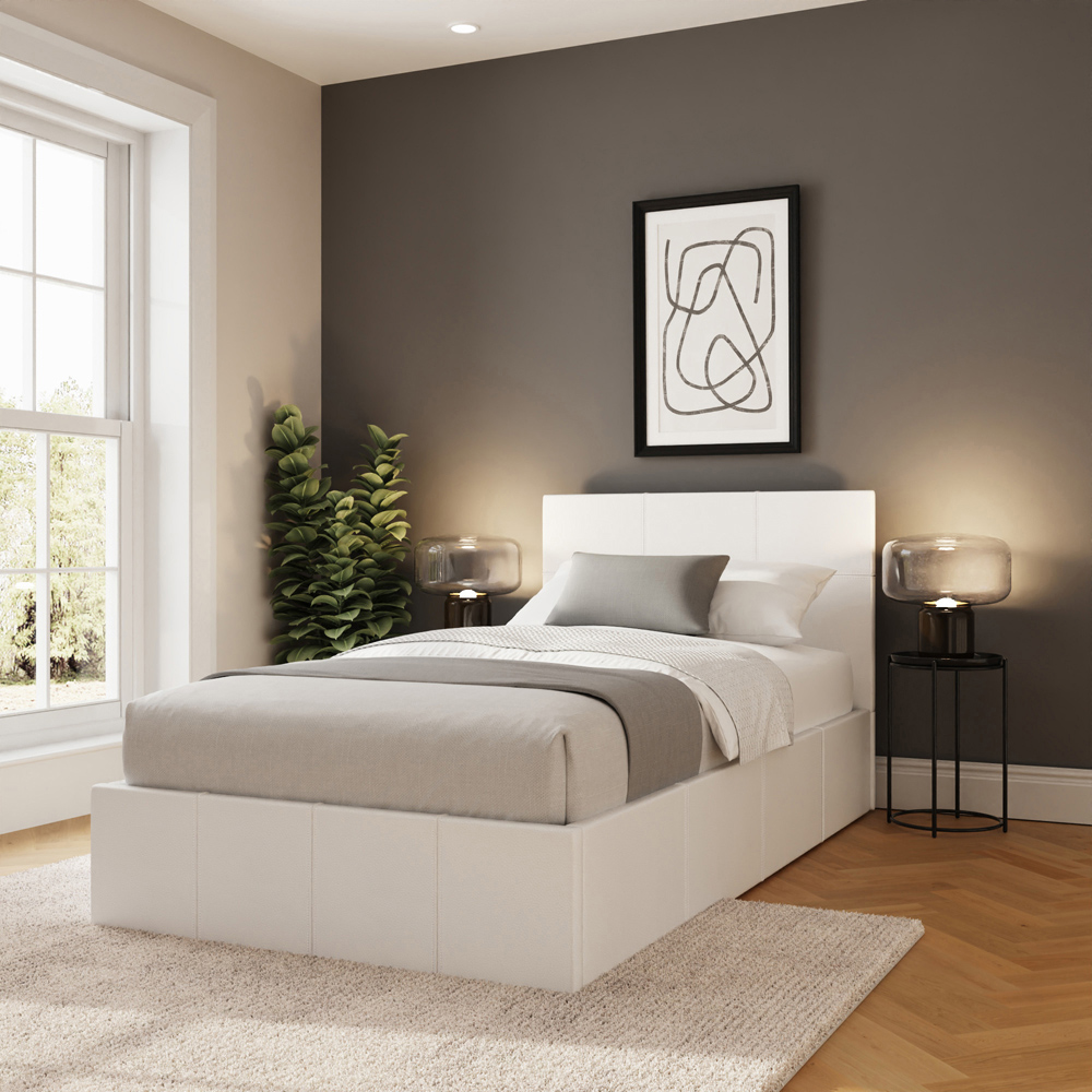 GFW Single White Faux Leather Side Lift Ottoman Bed with Bonnell Mattress Image 8