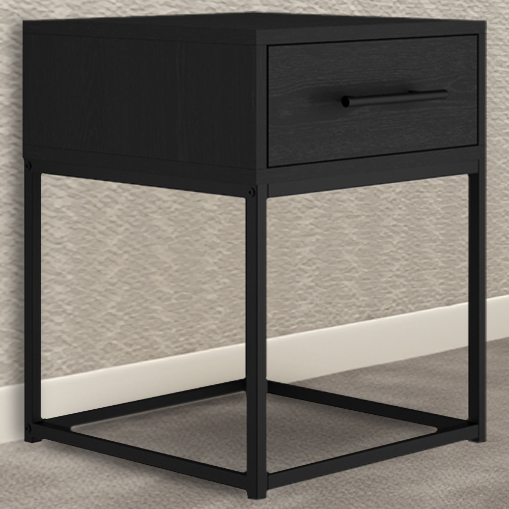 Bray Single Drawer Matte Black Bedside Table Image 1