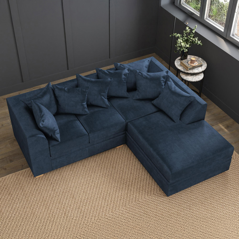 Modo 3 Seater Royal Blue Plush Velvet Right Hand Scatter Back L-Shape Corner Sofa Image 7