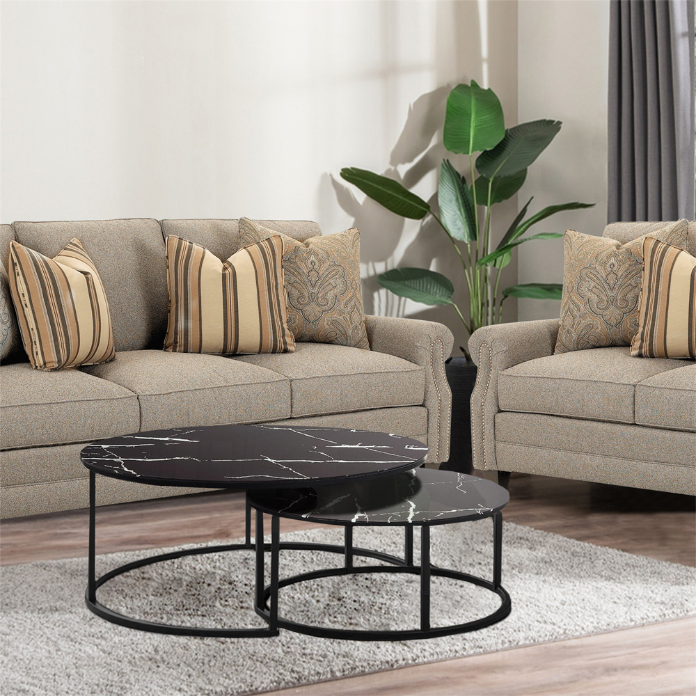 Kosy Koala Marble Glass Round Nest of Tables Set of 2 Image 7