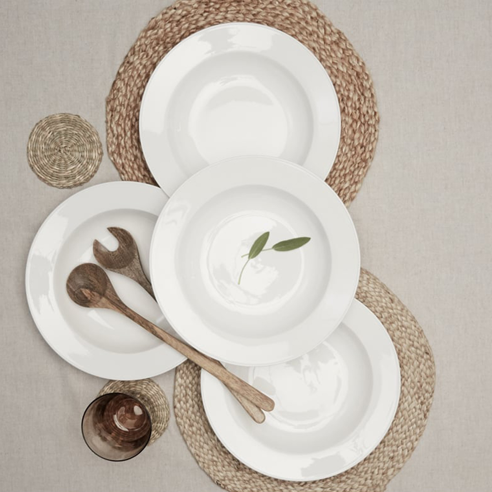 Waterside Professional Alumina White 4 Piece Porcelain Classic Rim Pasta Bowl Set Image 3