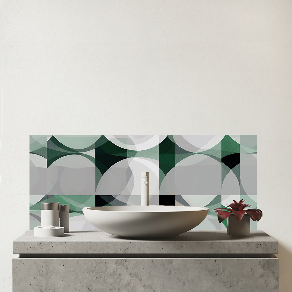 Warren Reed Designer Geometric Grey Green Glass Bathroom Splashback 25 x 60cm Image 1