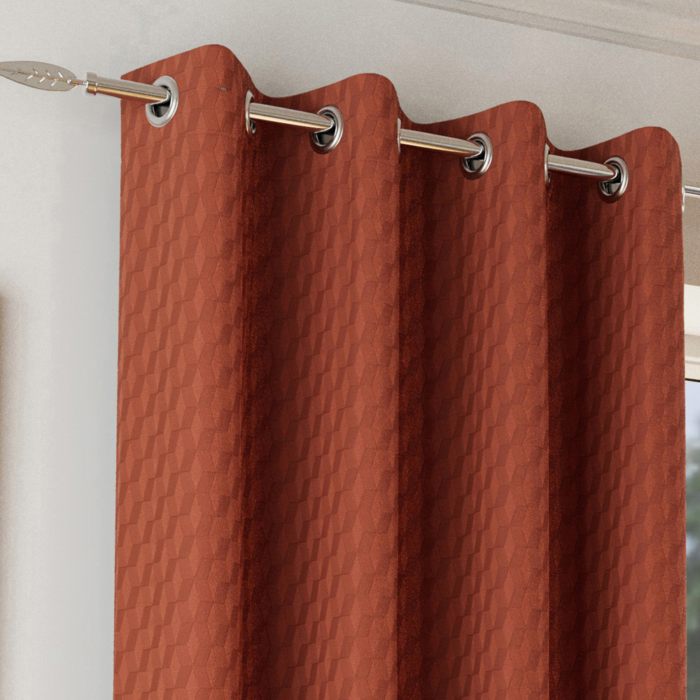 Enhanced Living Tokyo Orange Velvet Embossed Thermal Darkening Eyelet Curtains 168 x 137cm Image 2