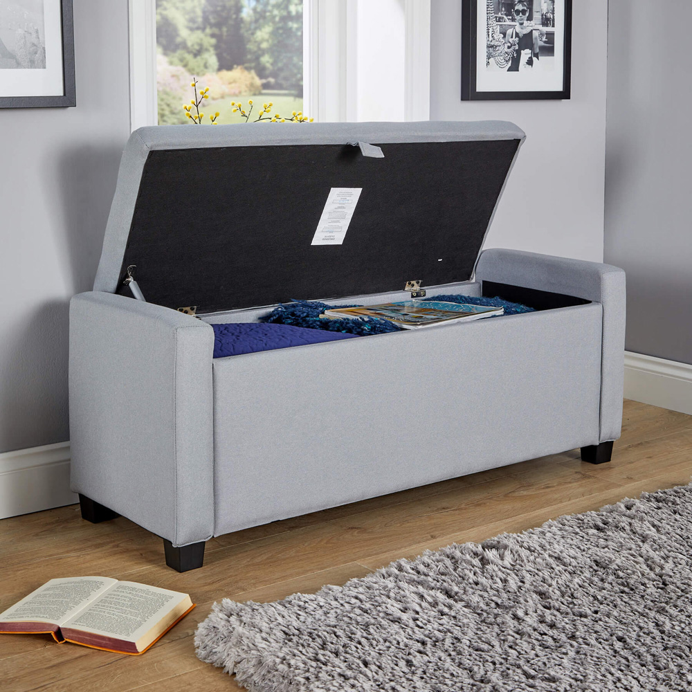 Home Source Verona Grey Fabric Storage Ottoman Chest Image 6