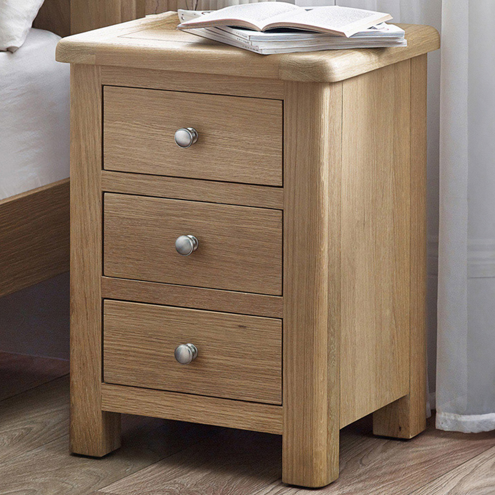 Julian Bowen Memphis 3 Drawer Limed Oak Bedside Table Image 1