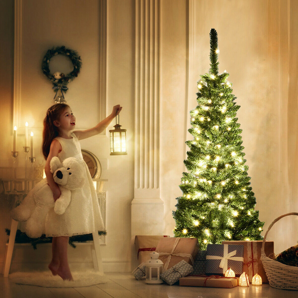 Costway 150 Warm White LED Pre-Lit Artificial Pencil Christmas Tree 4.5ft Image 3