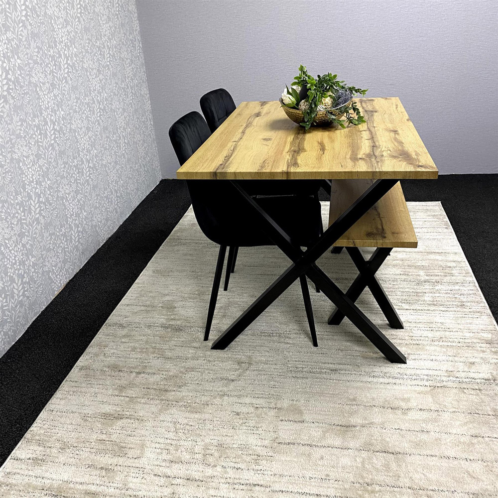 Kosy Koala 4 Seater MDF and Velvet Rectangle Dining Table Set with Bench Black Image 6