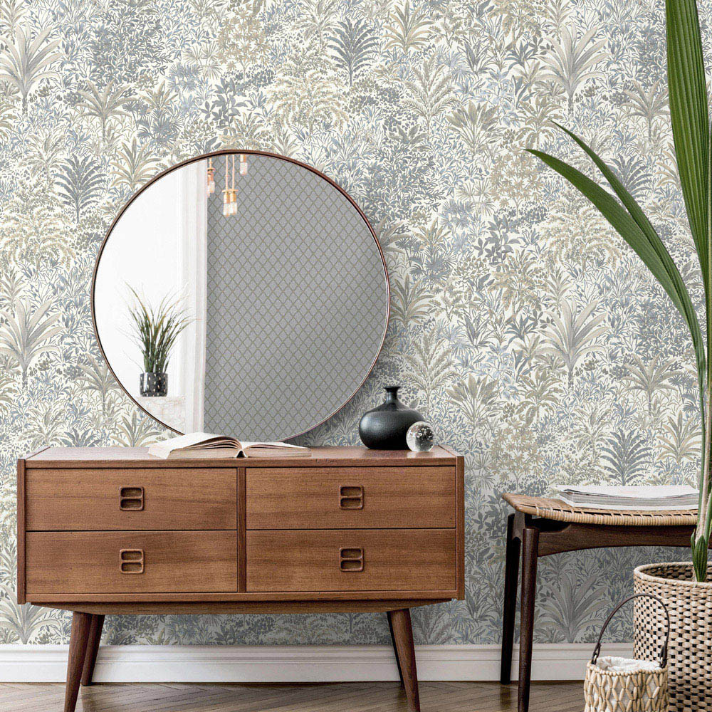 Vymura Capri Palm Landscape Natural and Grey Vinyl Wallpaper Image 2