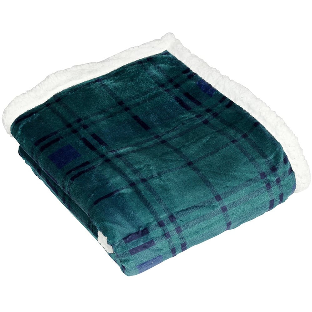 furn. Blake Green Checked Fleece Sherpa Throw 130 x 150cm Image 2