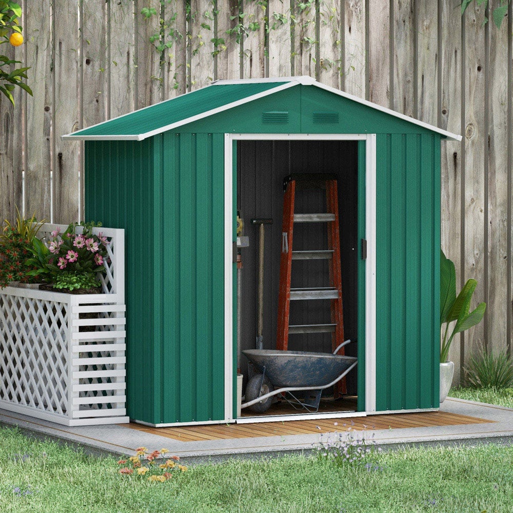Outsunny 6.5 x 3.5ft 2 Door Green Metal Garden Storage Shed Image 2