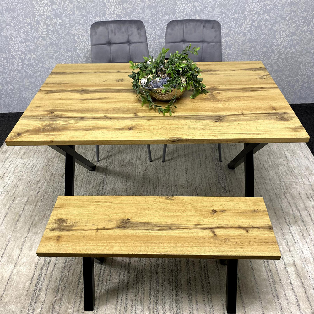 Kosy Koala 4 Seater Grey Velvet Wooden Dining Table Set with Bench Image 5