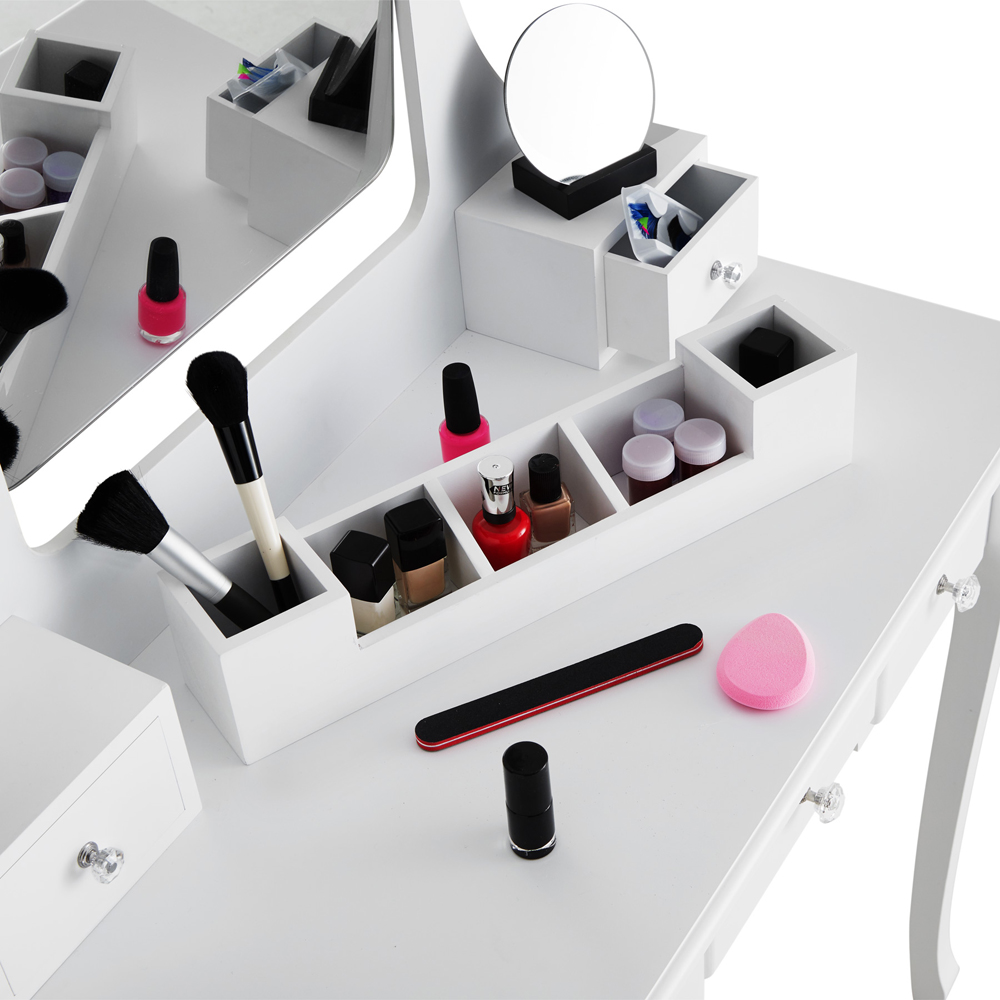 Tectake 5 Drawer White Dressing Table with Mirror and Padded Stool Image 6