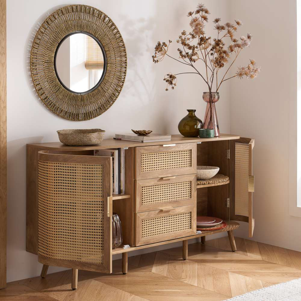 Birlea Noah 2 Door 3 Drawer Rattan Effect Sideboard Image 8
