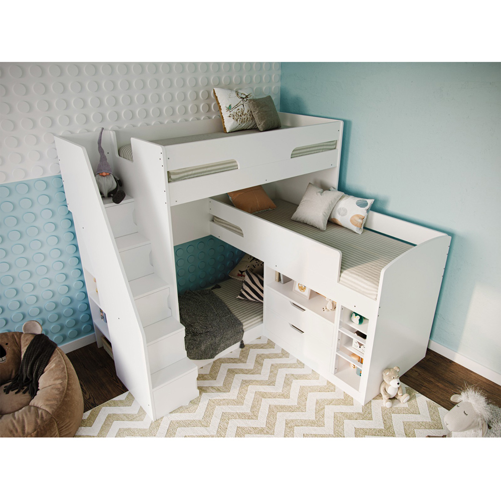 Flair Oscar Triple Sleeper White Staircase Bunk Bed Image 6