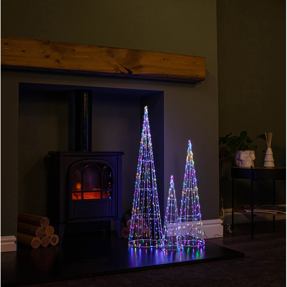 Samuel Alexander White Metal Multi Coloured LED Dewdrop Christmas Cone Tree 3 Pack Image 6