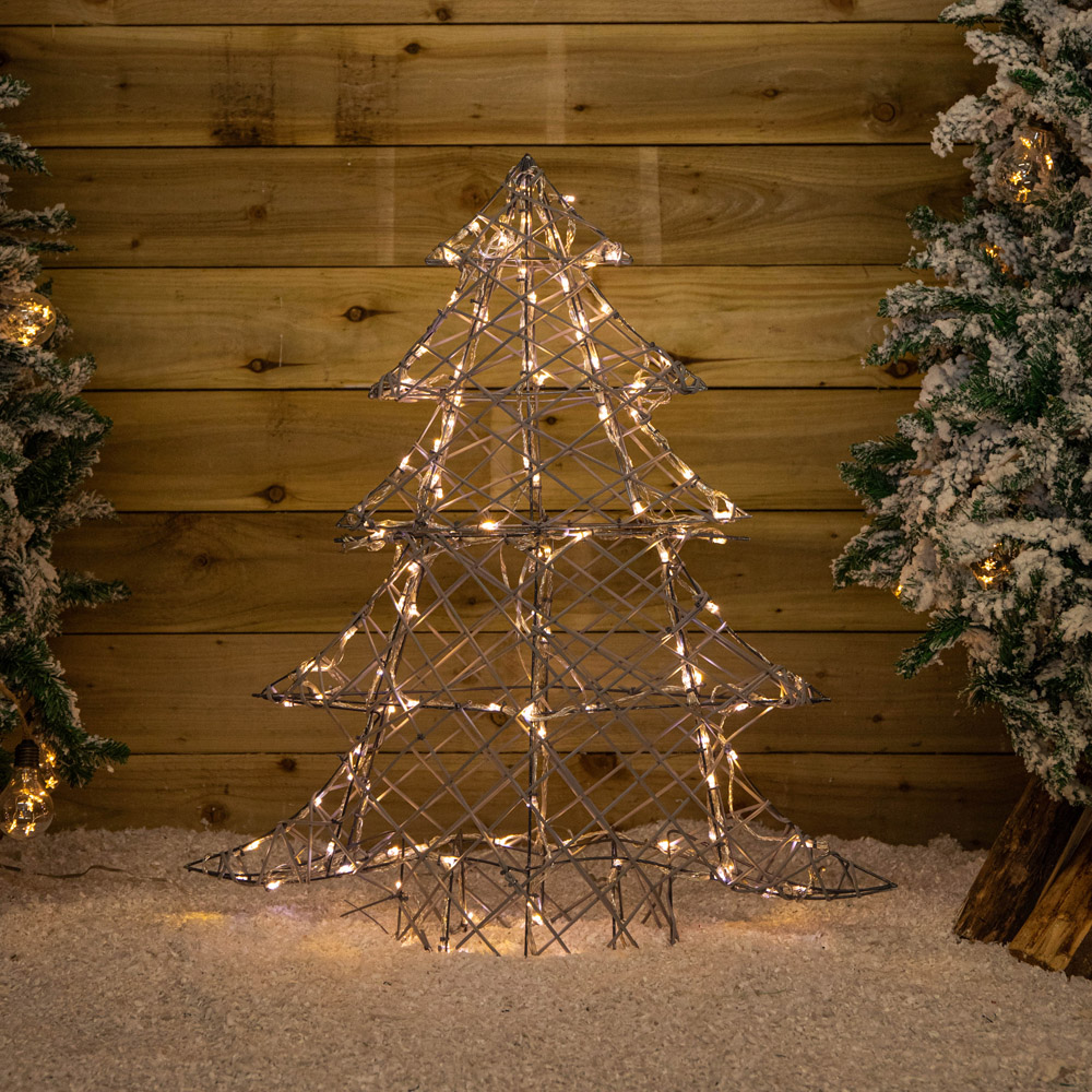 Samuel Alexander Warm and Cool White LED Light Up Grey Rattan Christmas Tree 2.9ft Image 2