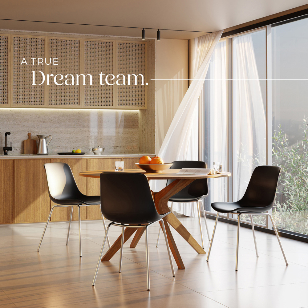 tectake Mave Set of 4 Black and Chrome Dining Chair Image 8