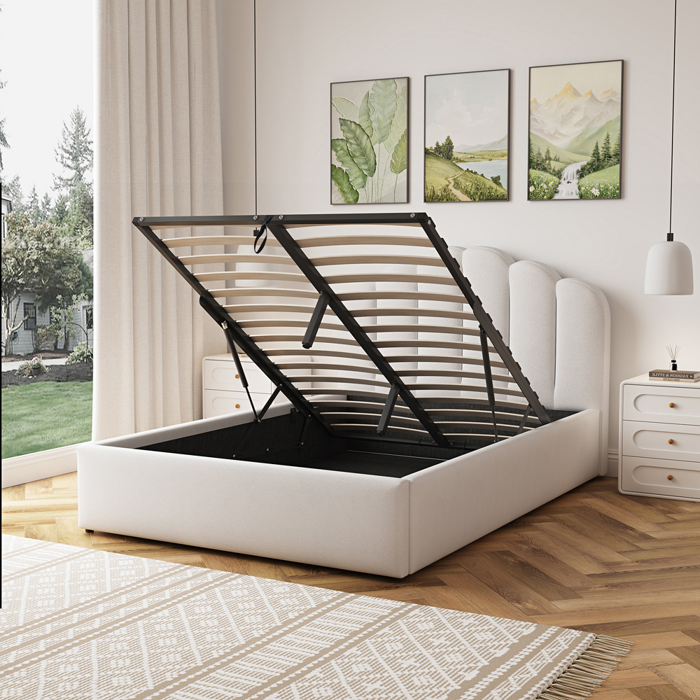 Artemis Home Ranson Double Beige Linen Upholstered Ottoman Bed Image 3