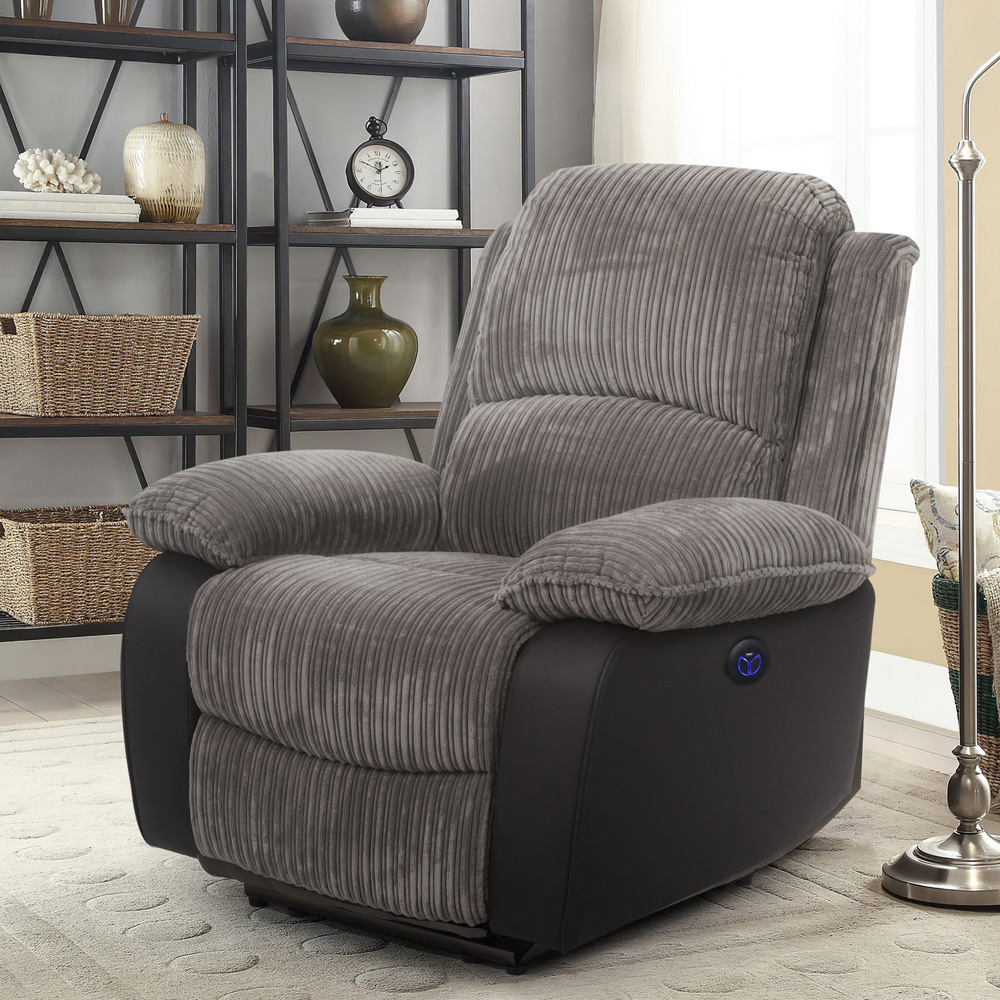 Comfy Living Grey Cord Fabric Electric Recliner Chair Image 6