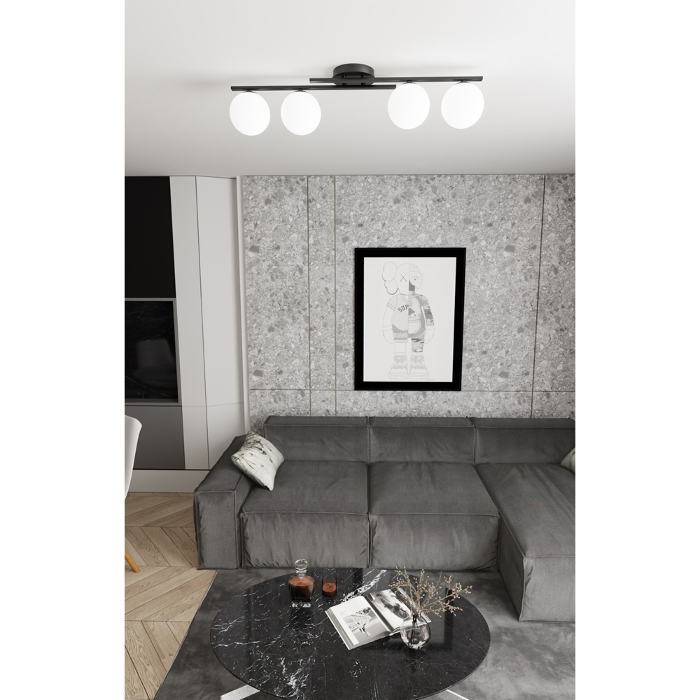 Emibig Kairo 4 Light White Shade Black Ceiling Lamp Image 3