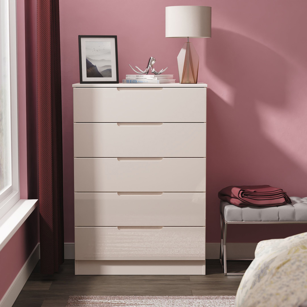 Crowndale Milan 5 Drawer Kashmir Gloss and Kashmir Chest of Drawers Ready Assembled Image 7