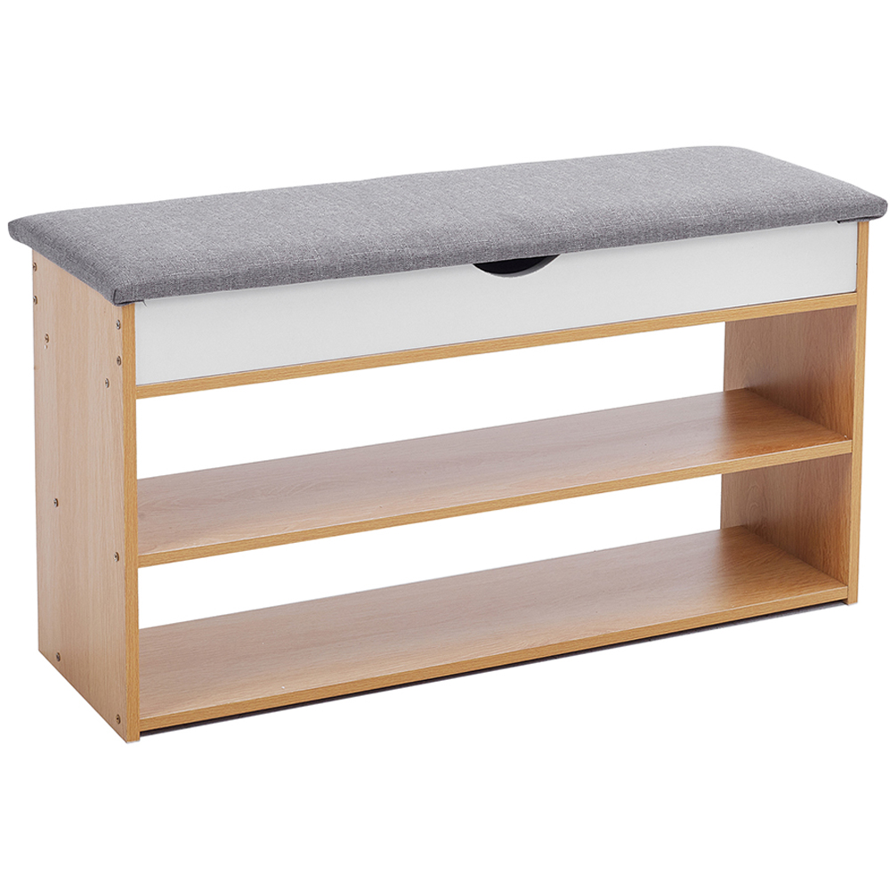 Living and Home 2 Shelf Natural Shoe Storage Bench with Hidden Compartment Image 2