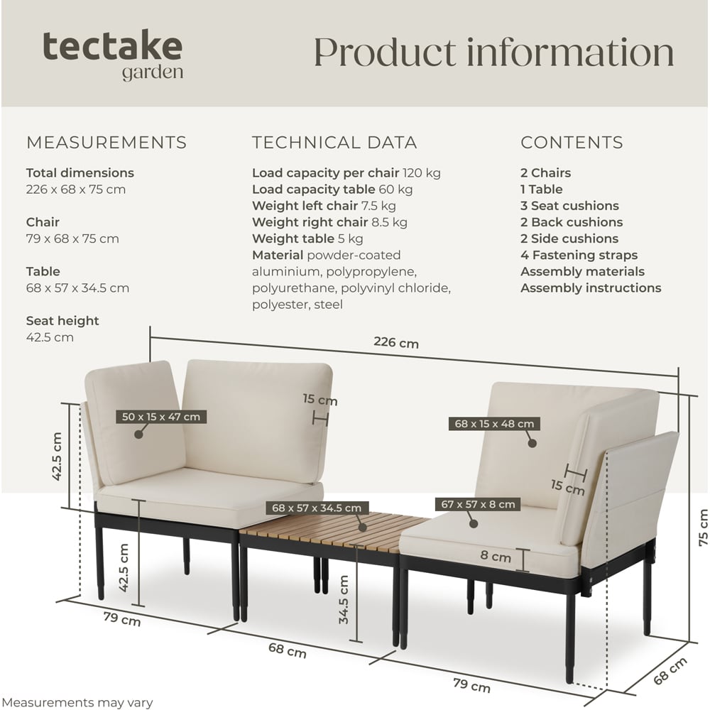 tectake Magaluf 2 Seater 5 in 1 Garden Lounge Set Image 9