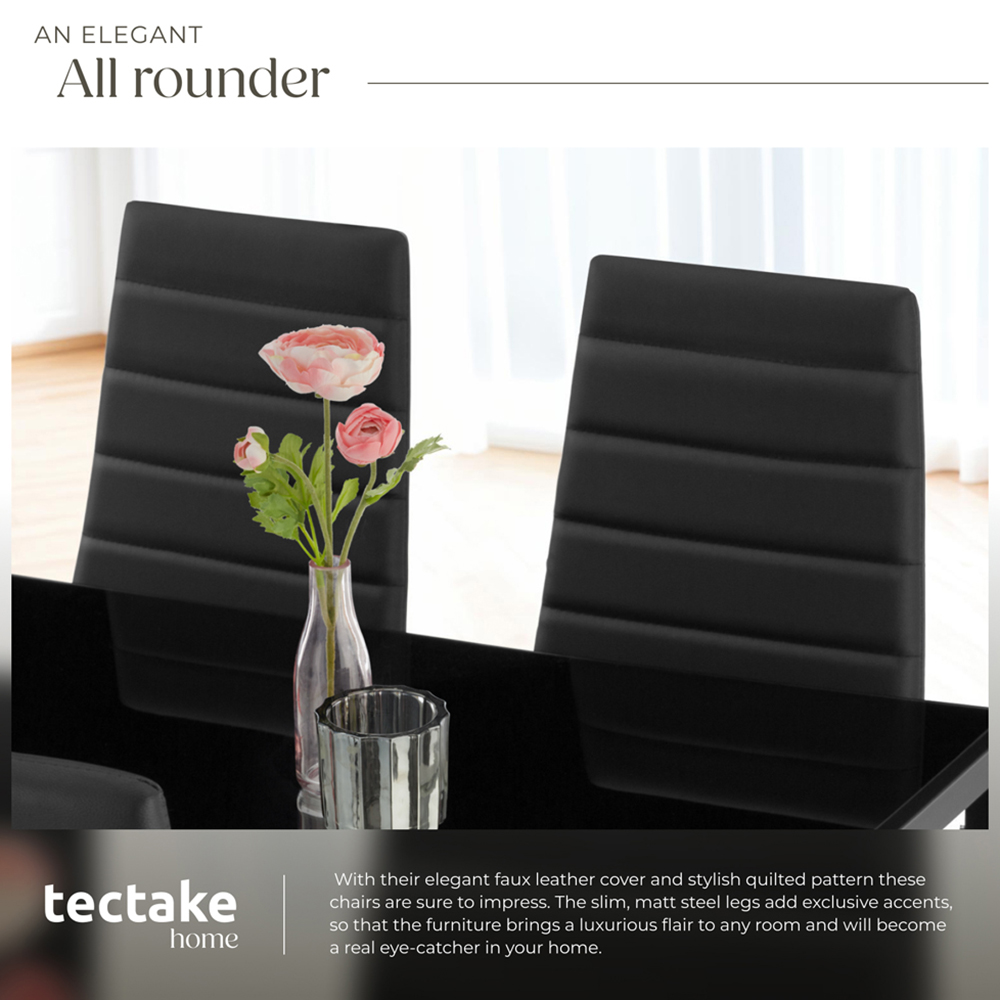 tectake Set of 4 Black High Backrest Padded Dining Chair Image 7
