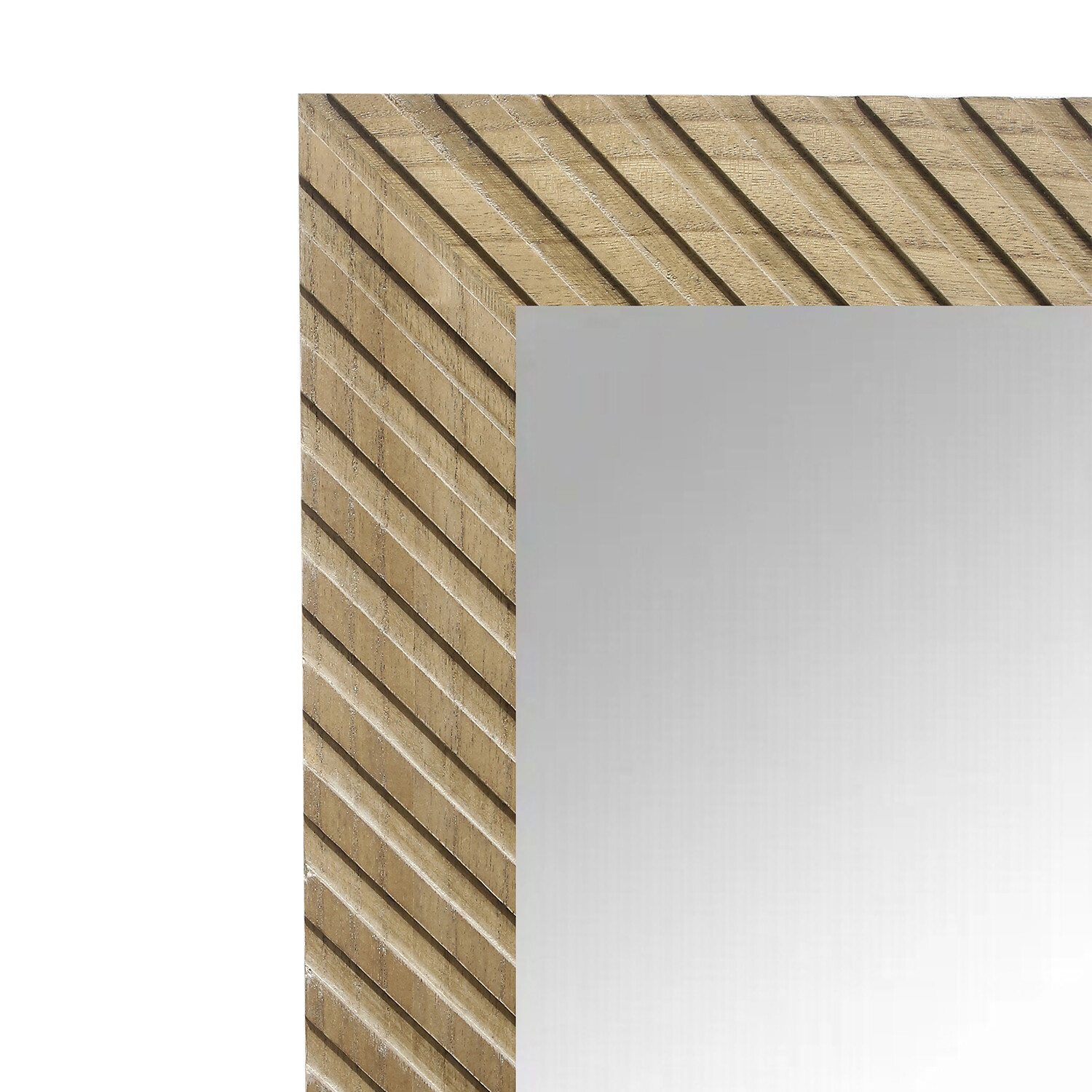 Geometric Carved Wooden Lean To Mirror - Brown Image 4