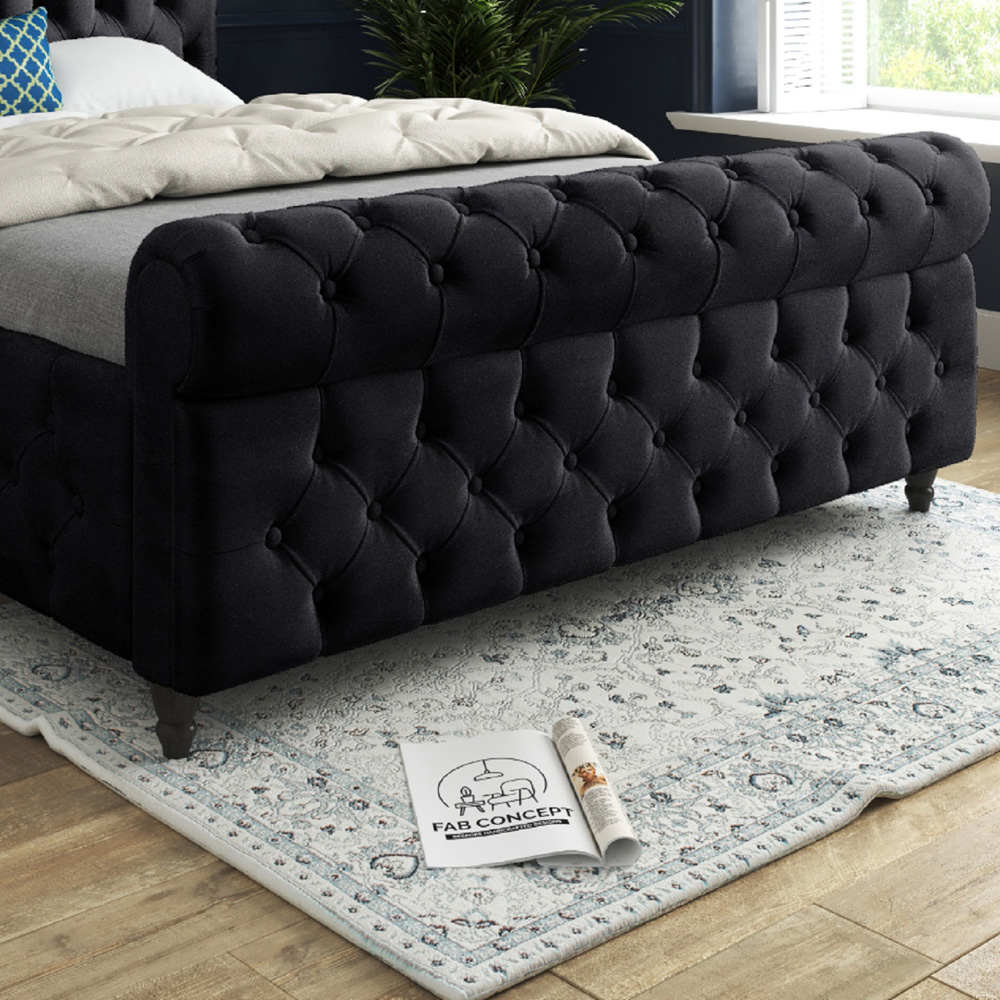 Savana Small Single Black Soft Velvet Upholstered Sleigh Bed Frame with Scrolled Headboard Image 4